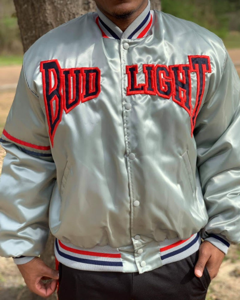 Vintage Bud Light Beer Silver Retro Satin Jacket