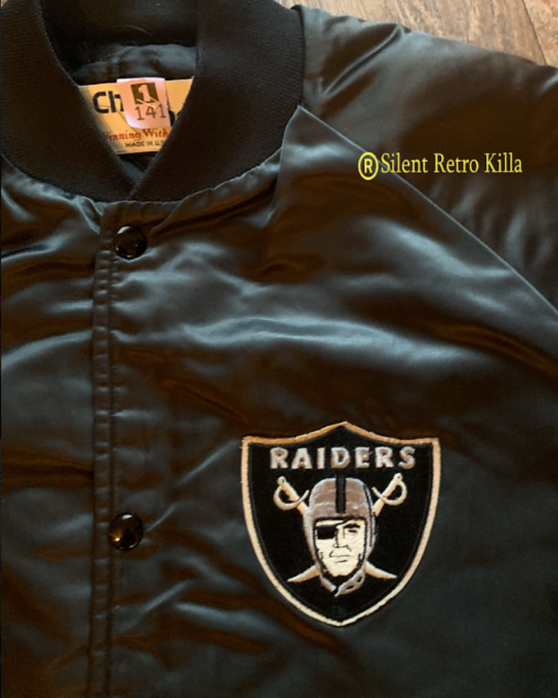 Vintage 80’s Chalk Line Raiders Black Satin Jacket