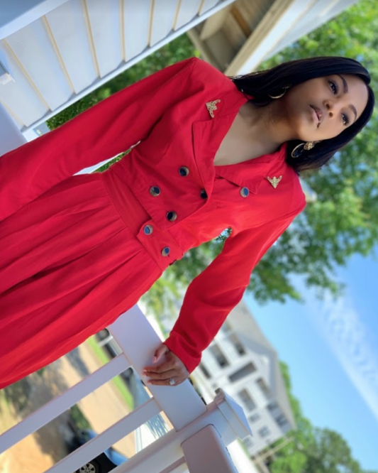Red Vintage retro 90s 2 piece pant suit