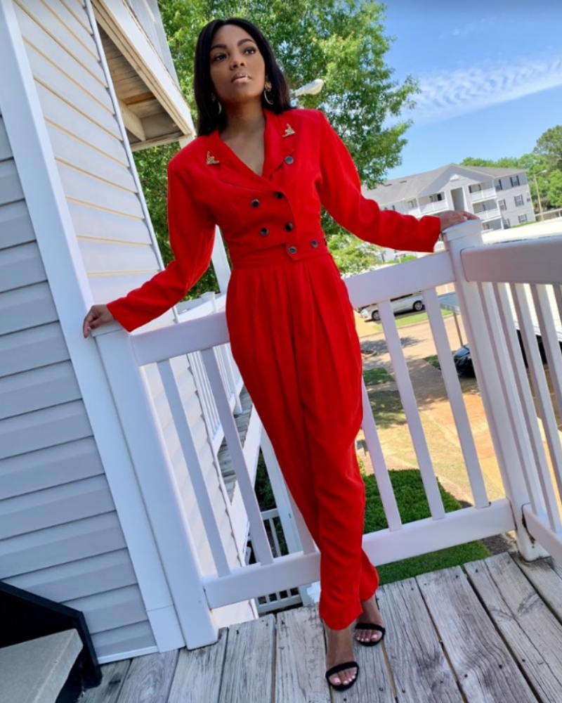 Red Vintage retro 90s 2 piece pant suit