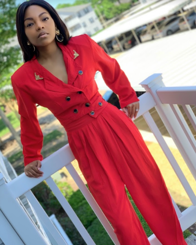 Red Vintage retro 90s 2 piece pant suit