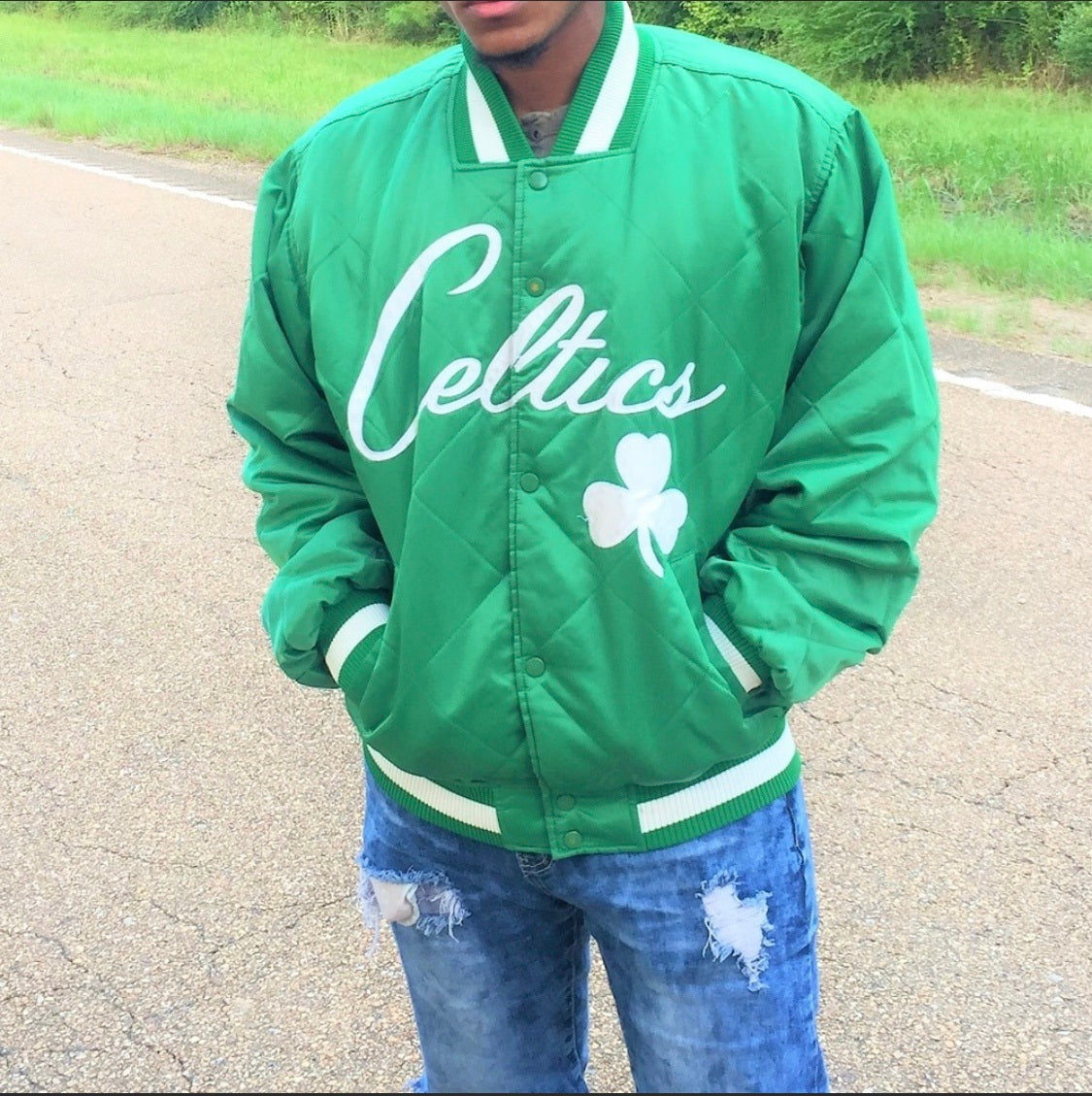 Vintage quilted Boston Celtics satin jacket