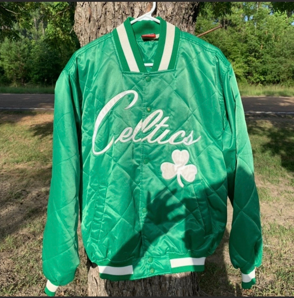 Vintage quilted Boston Celtics satin jacket