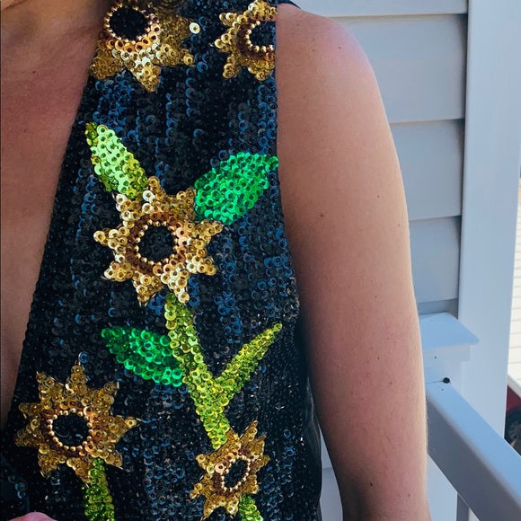 Vintage sequined Sunflower boho hippie vest