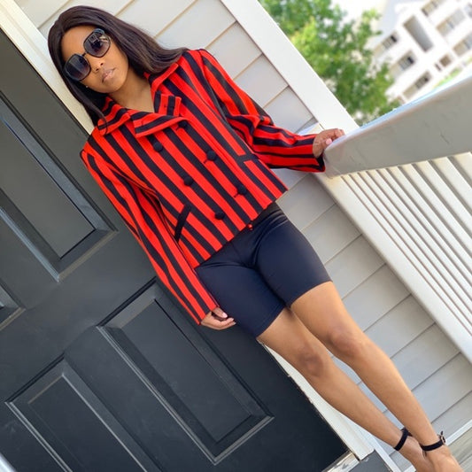 Vintage evan picone red and black striped blazer