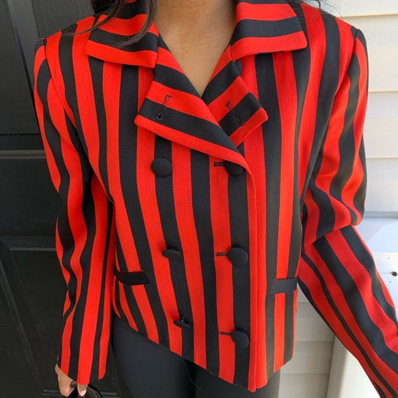 Vintage evan picone red and black striped blazer