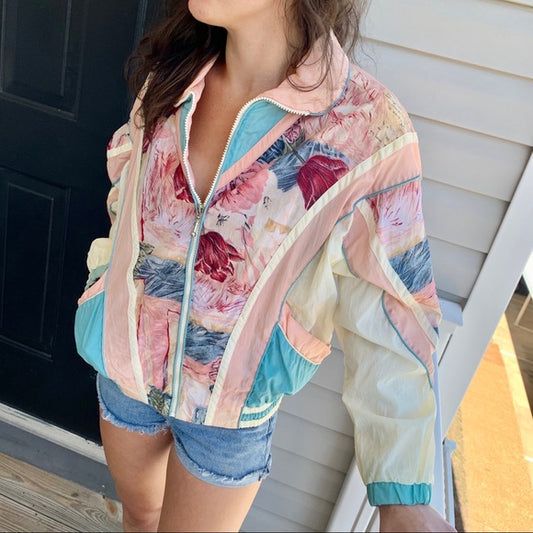 Vintage retro 90's floral windbreaker jacket