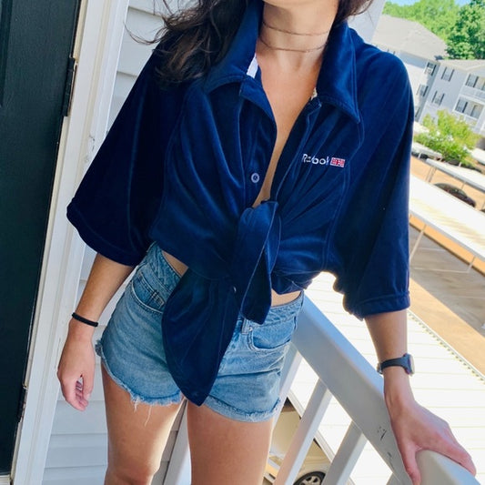 Reebok vintage retro soft velvet blue shirt