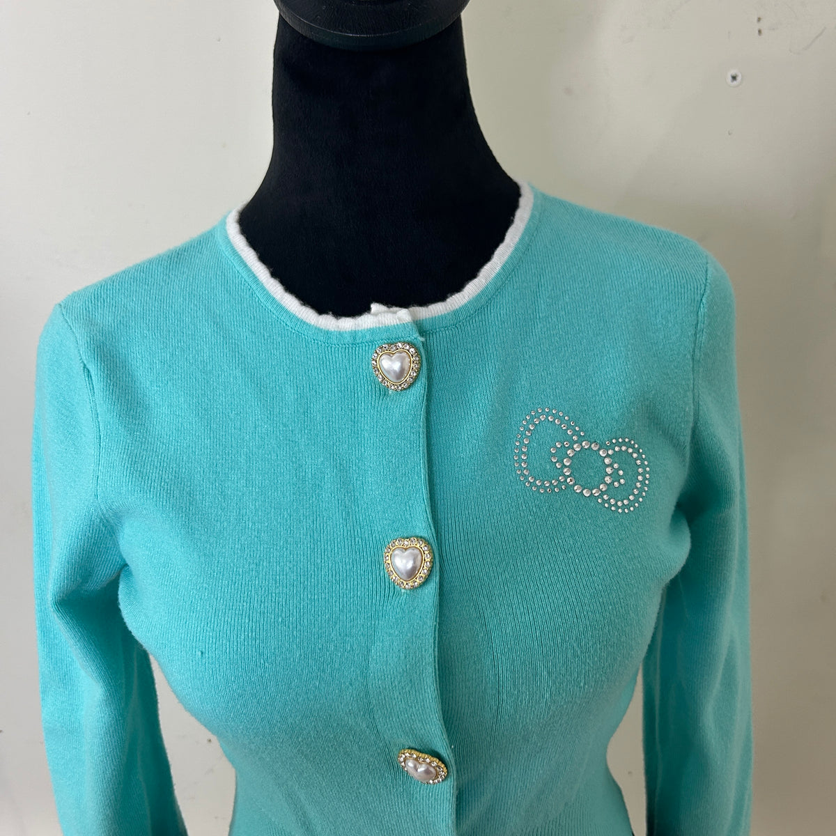 Forever 21 Hello Kitty Cropped Cardigan Sz S Teal Knit 50th Anniversary