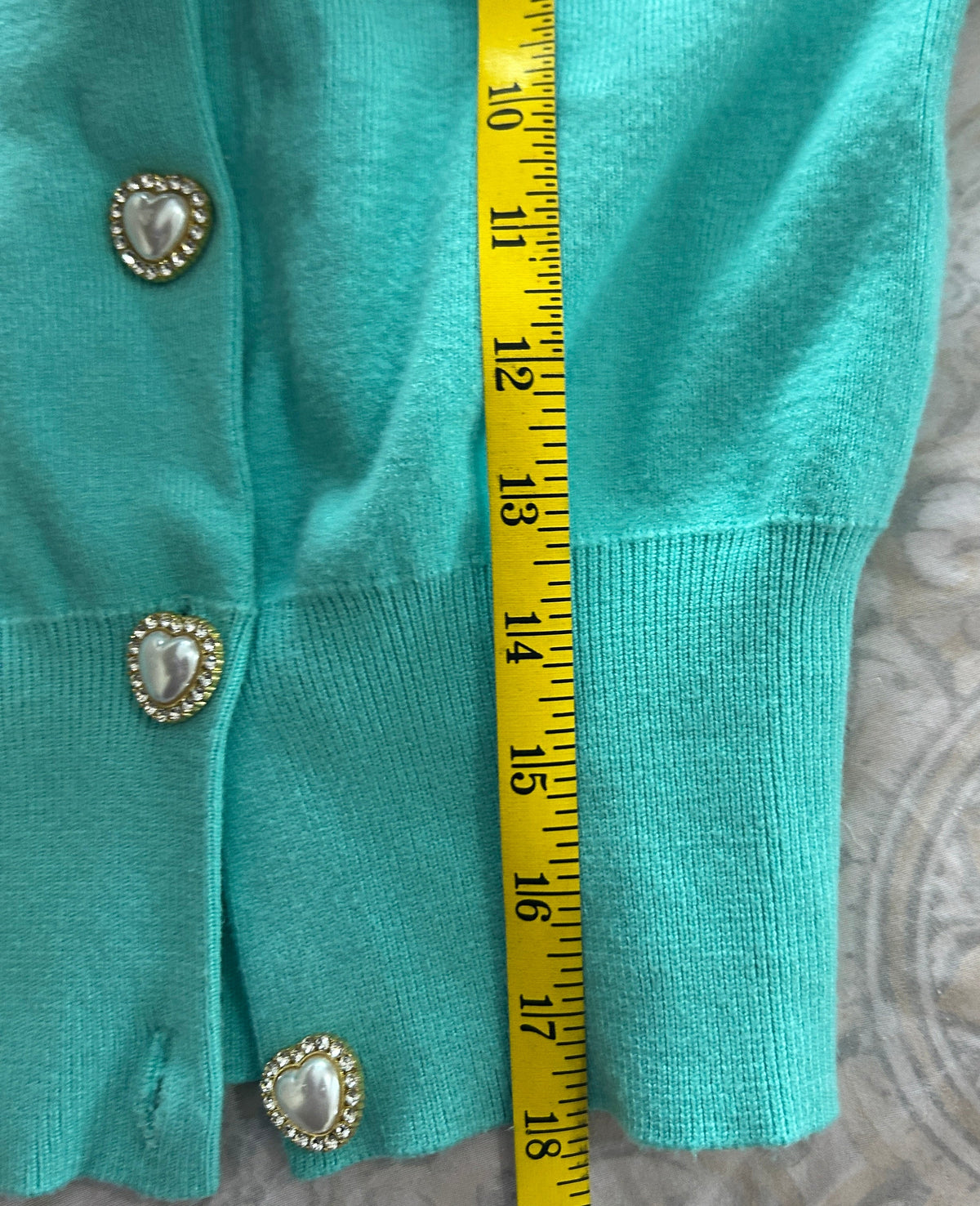 Forever 21 Hello Kitty Cropped Cardigan Sz S Teal Knit 50th Anniversary