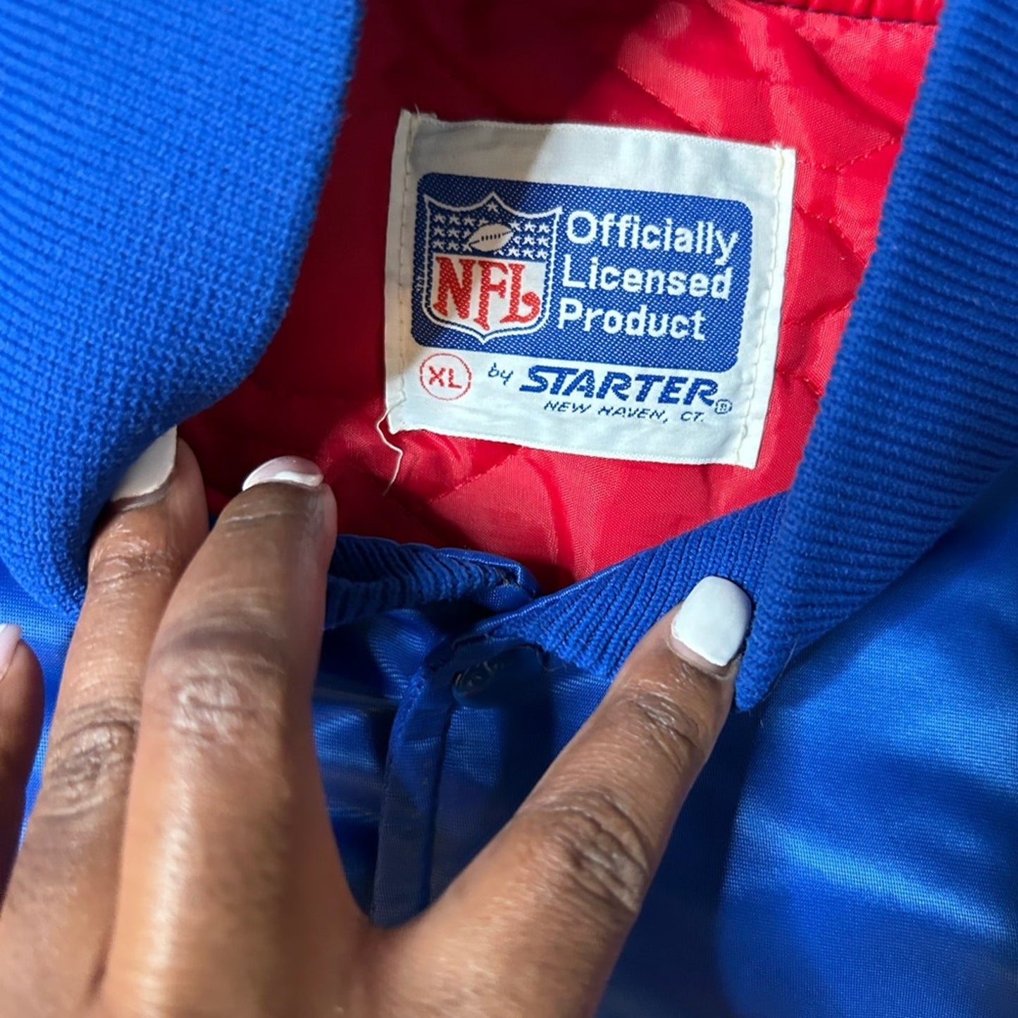 New York Giants Satin Bomber Jacket Men's Size XL VTG 90s Starter NFL Blue Red