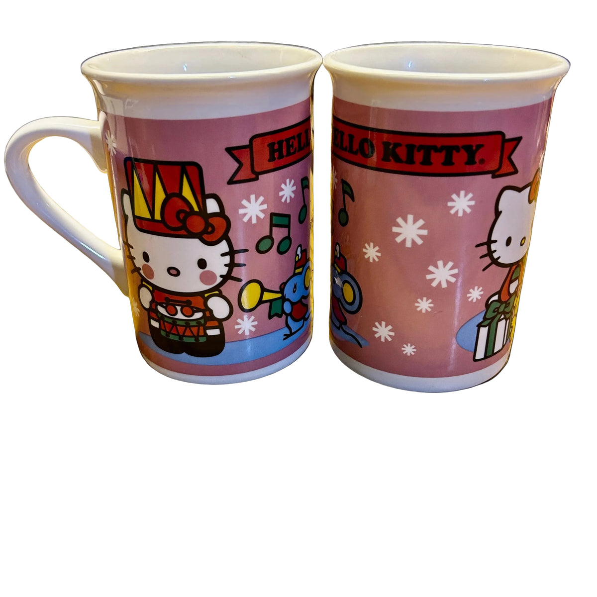 Sanrio Hello Kitty Coffee Mugs Set of 2 Pink Holiday Christmas Ceramic Cups 2013
