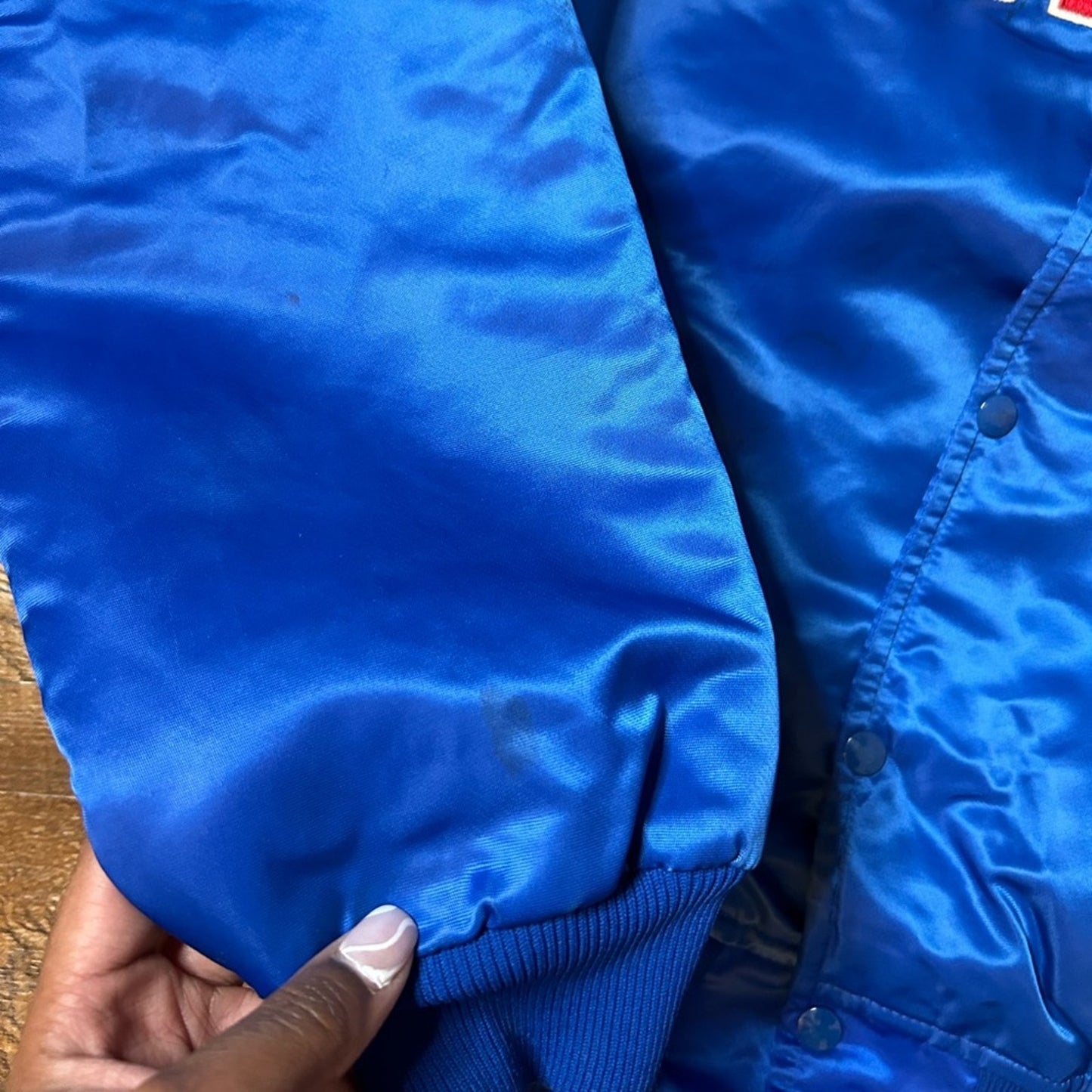 New York Giants Satin Bomber Jacket Men's Size XL VTG 90s Starter NFL Blue Red