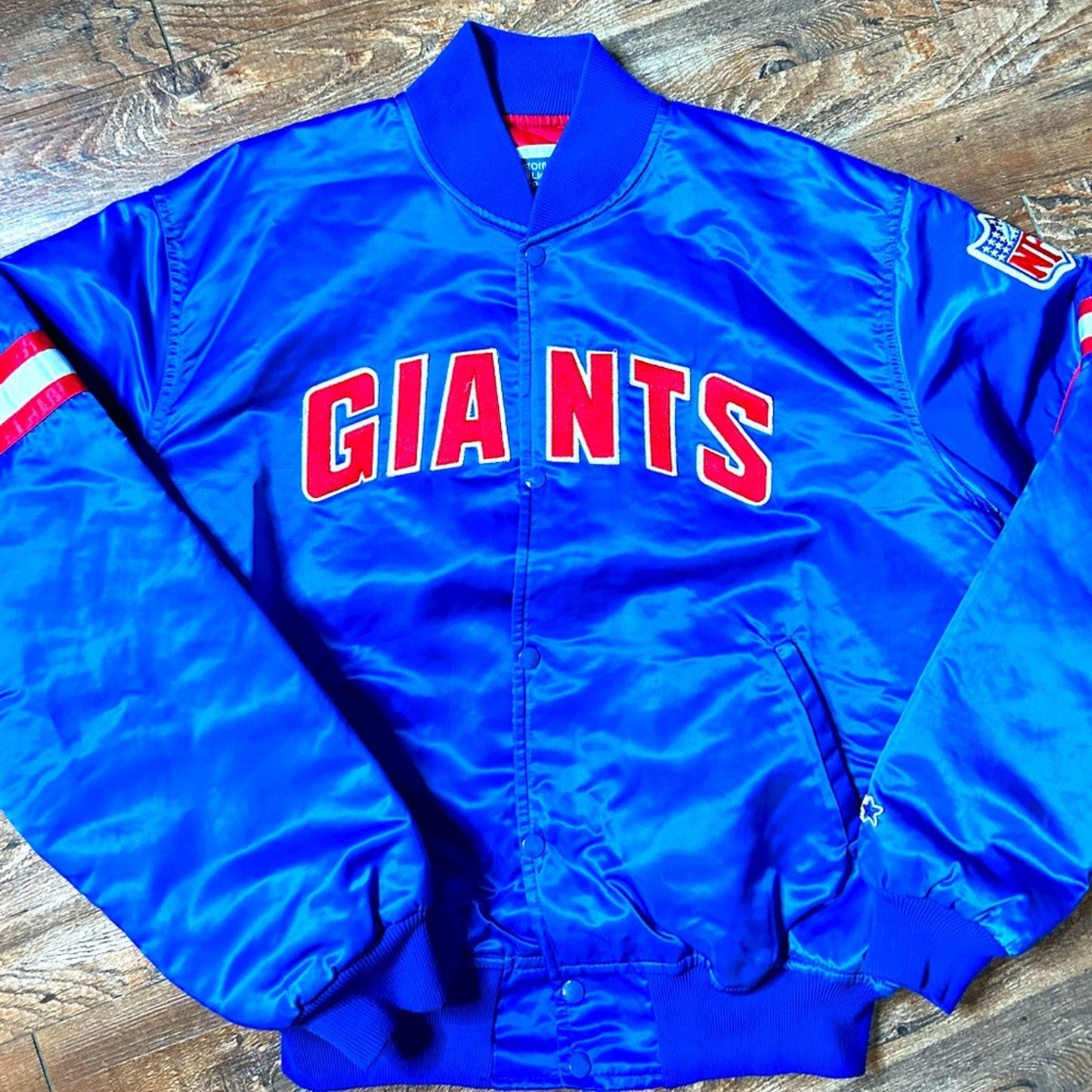 New York Giants Satin Bomber Jacket Men's Size XL VTG 90s Starter NFL Blue Red