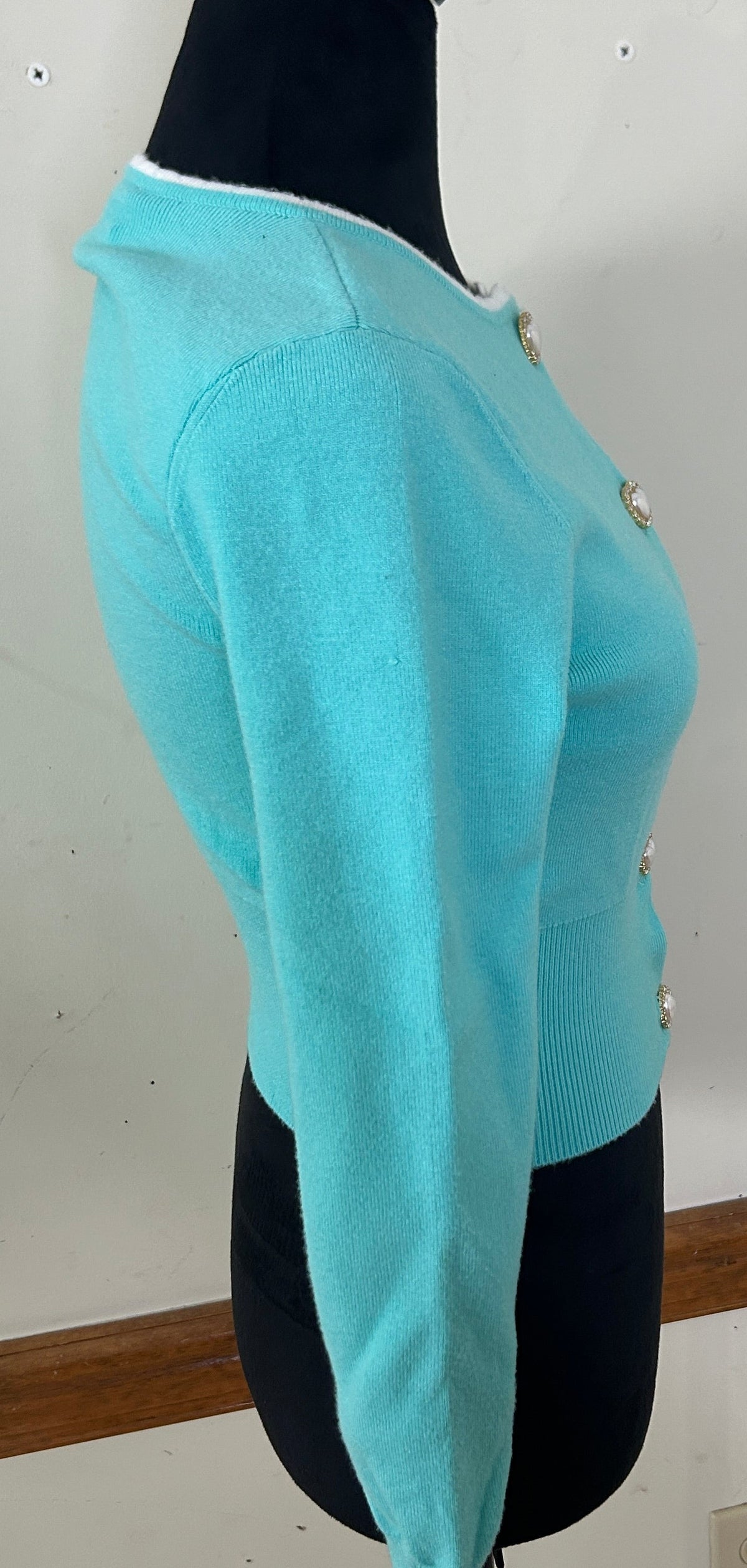 Forever 21 Hello Kitty Cropped Cardigan Sz S Teal Knit 50th Anniversary