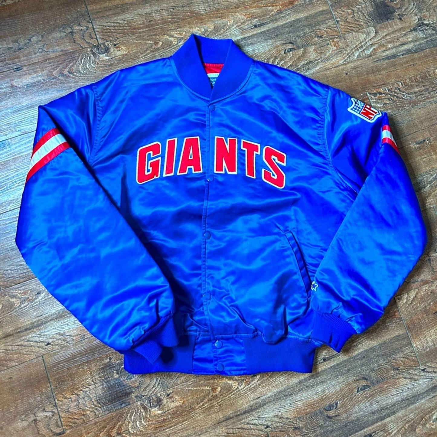 New York Giants Satin Bomber Jacket Men's Size XL VTG 90s Starter NFL Blue Red