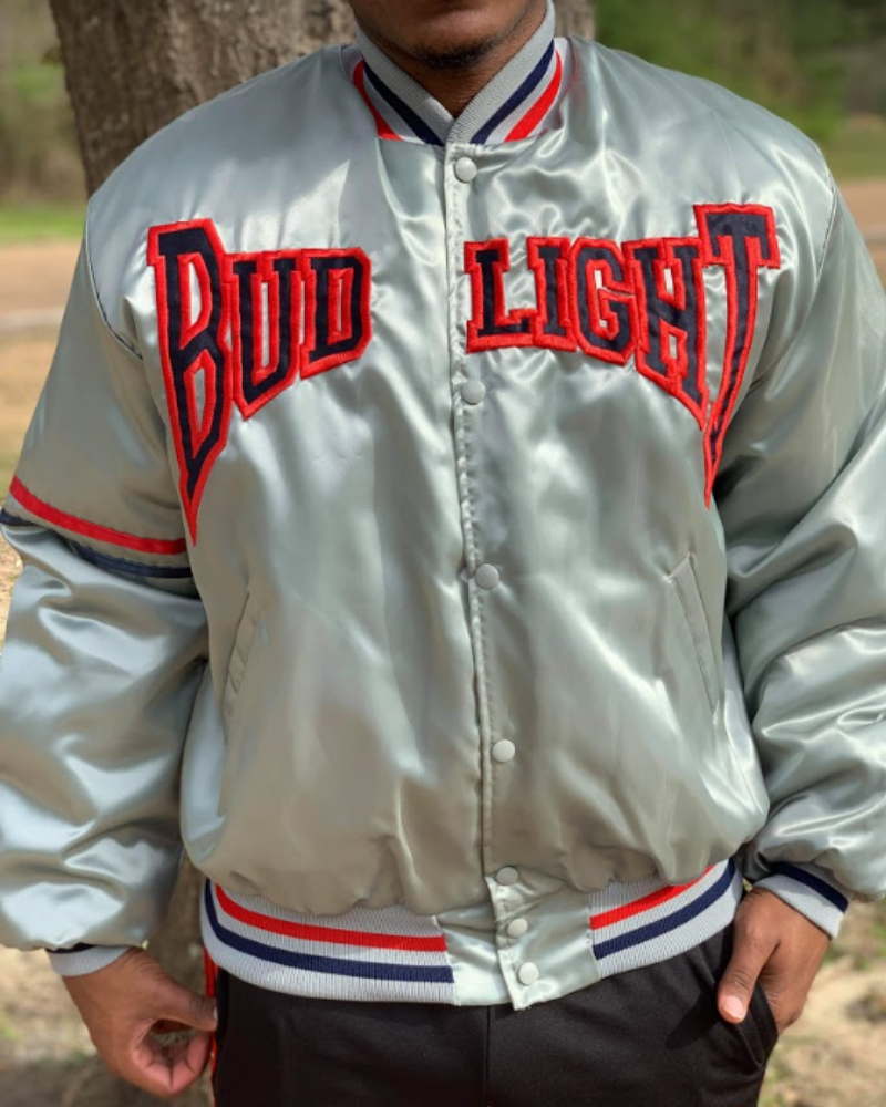 Vintage Bud Light Beer Silver Retro Satin  Jacket